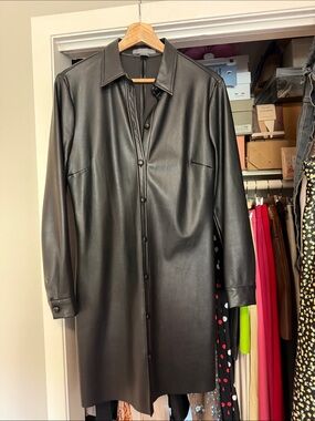 Primark Black Faux Leather Shirt Dress Jacket